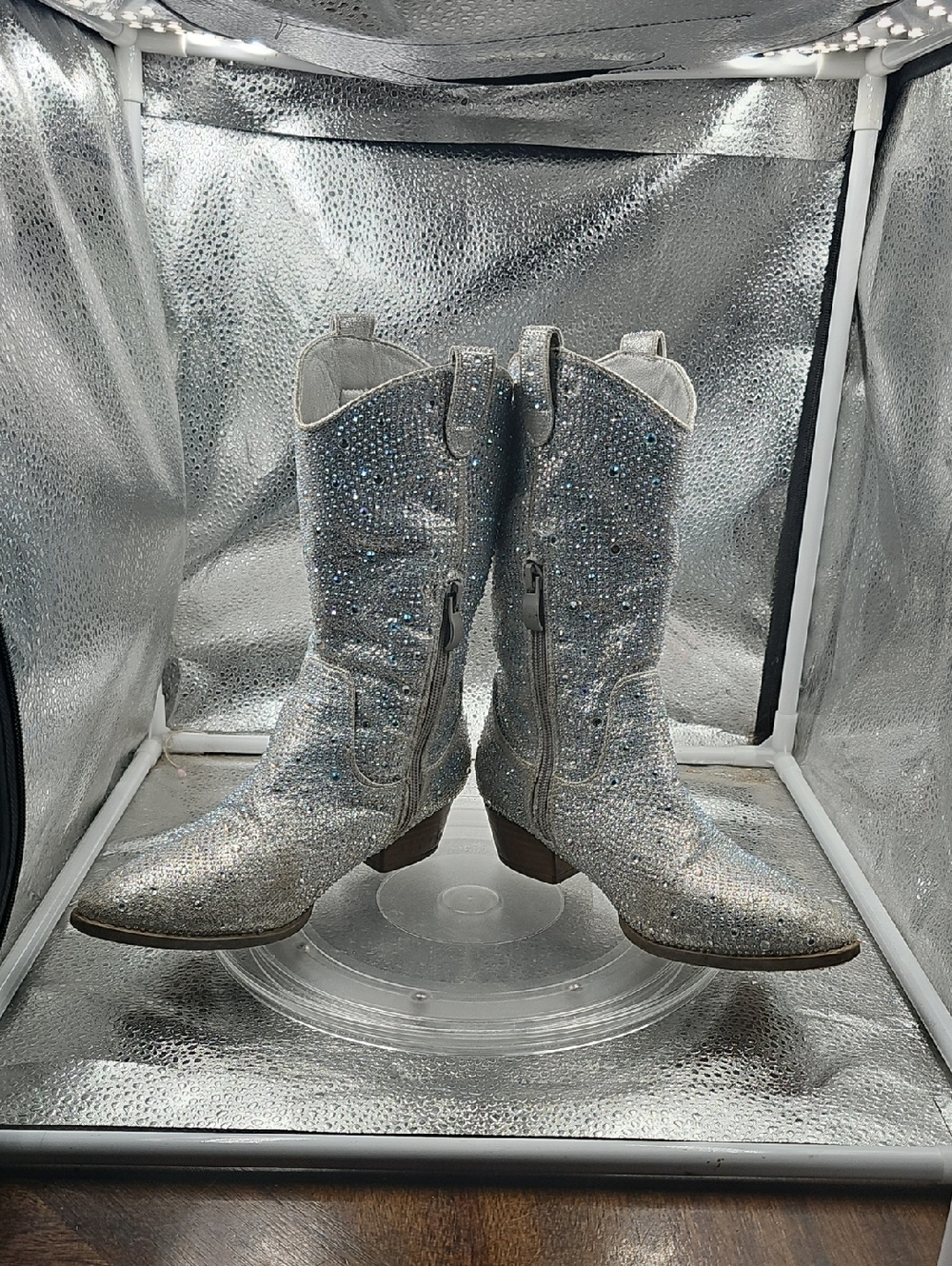 P Girls Silver Size 2 Rhinestone Glitzy Bling Western Boots